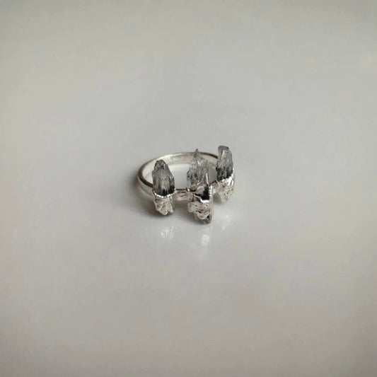 Clear Quartz Ring, Handcrafted multi stone Silver ring