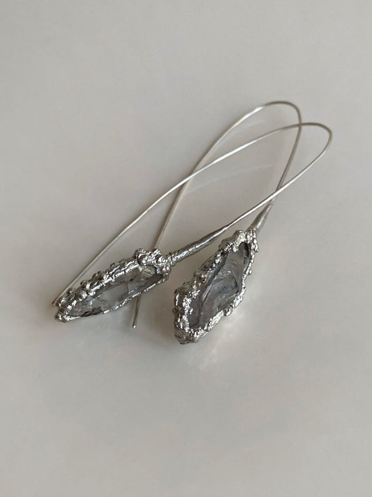 Amethyst Silver Earrings, Long Earrings, Handmade Stone Earrings, Raw Amethyst Jewellery