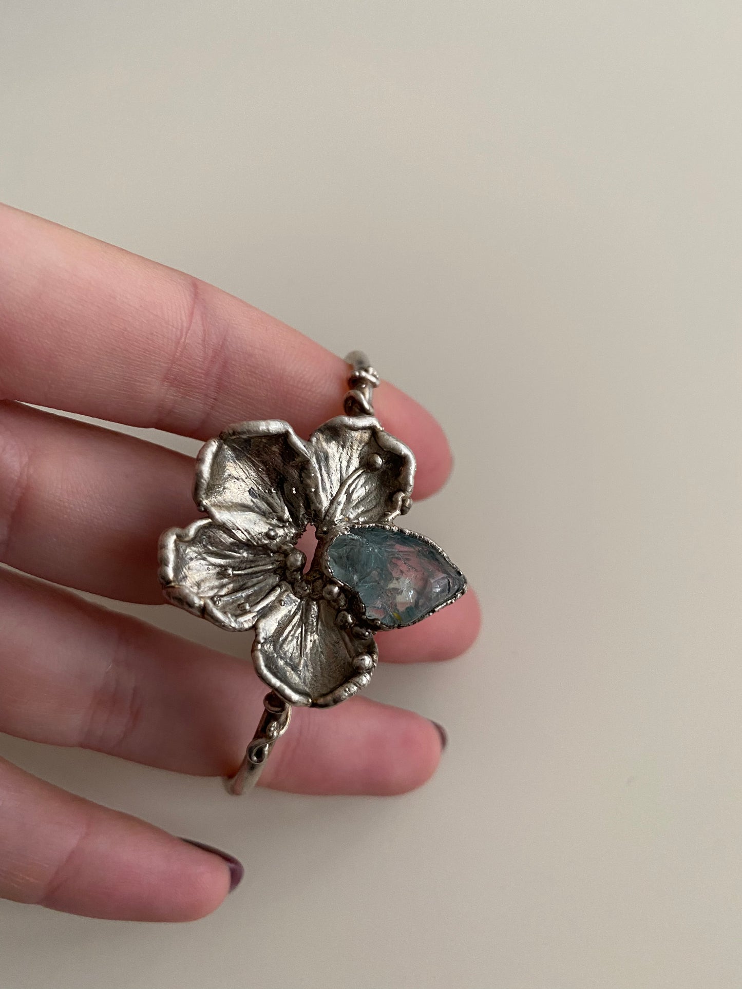 Blue topaz bracelet with real apple flower