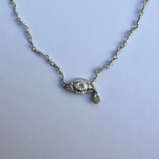 Sapphire eye pendant, silver hand-made necklace