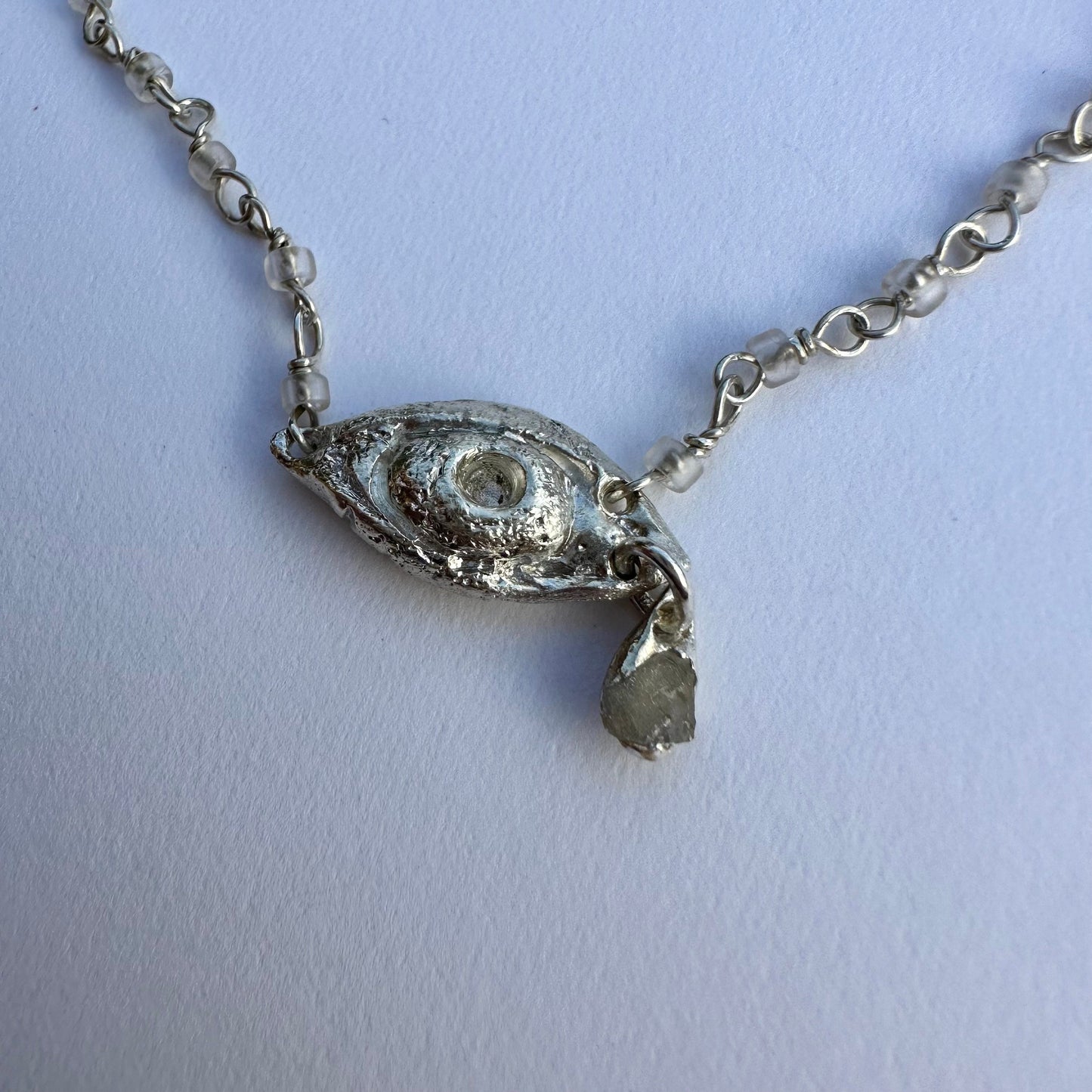 Sapphire eye pendant, silver hand-made necklace