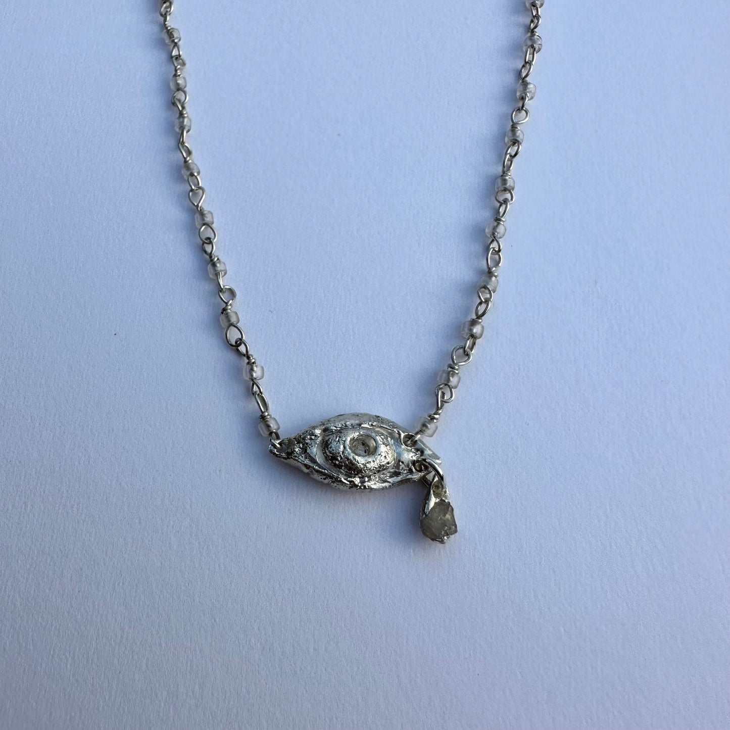 Sapphire eye pendant, silver hand-made necklace