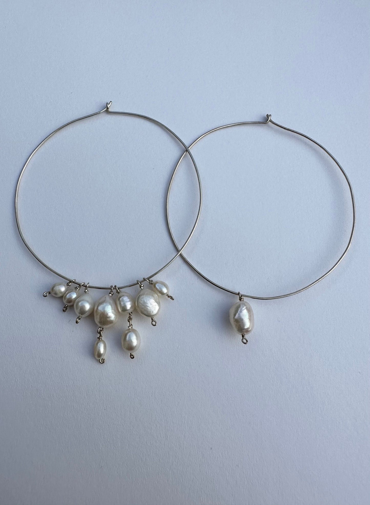 Pearls earrings, hand-made silver ring hoop earrings