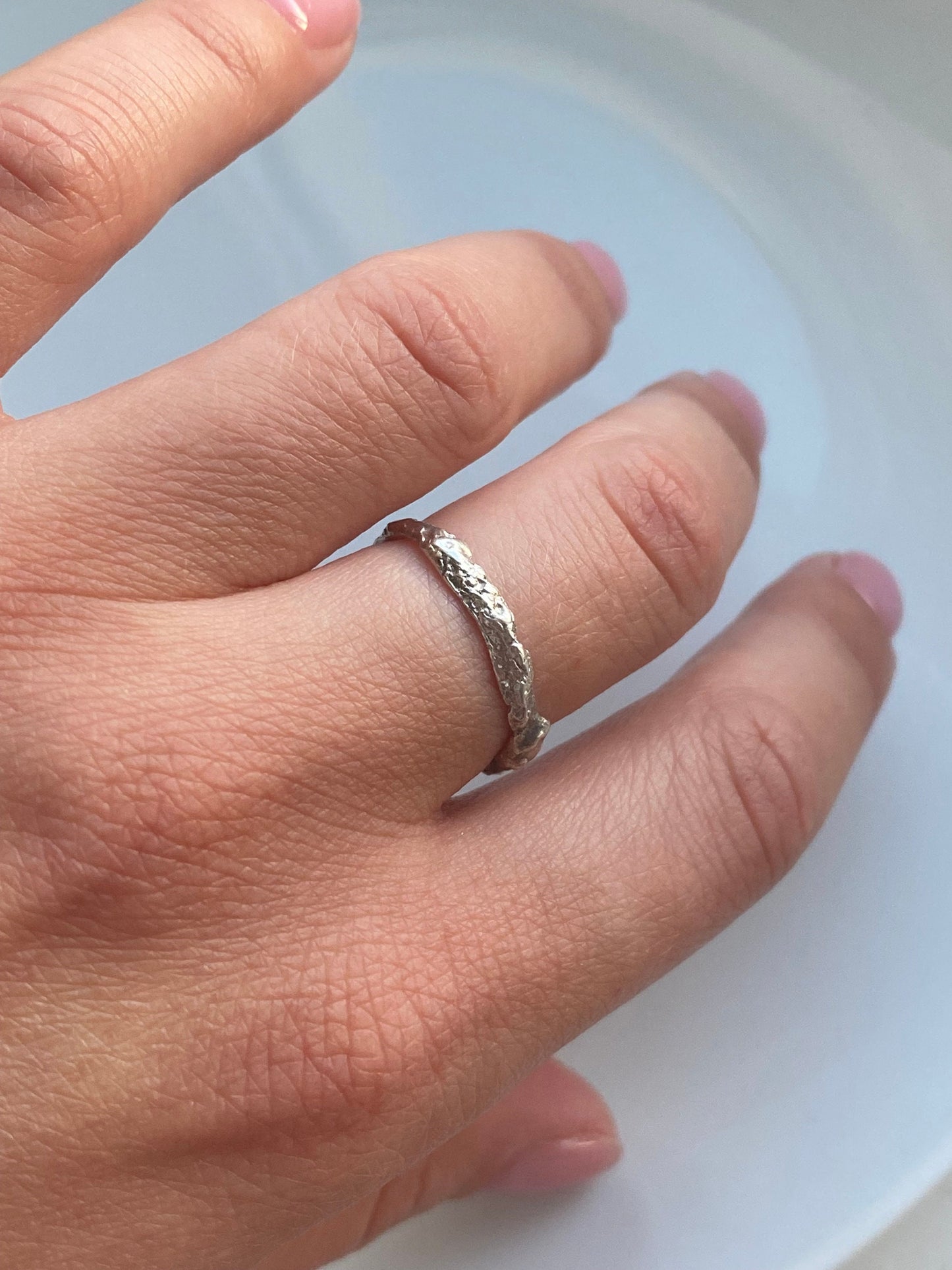 Textured silver hand-made band ring, minimalist ring