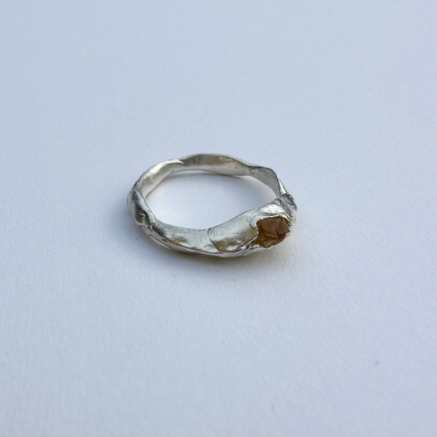 Yellow sapphire ring, silver ring with natural raw sapphires stone