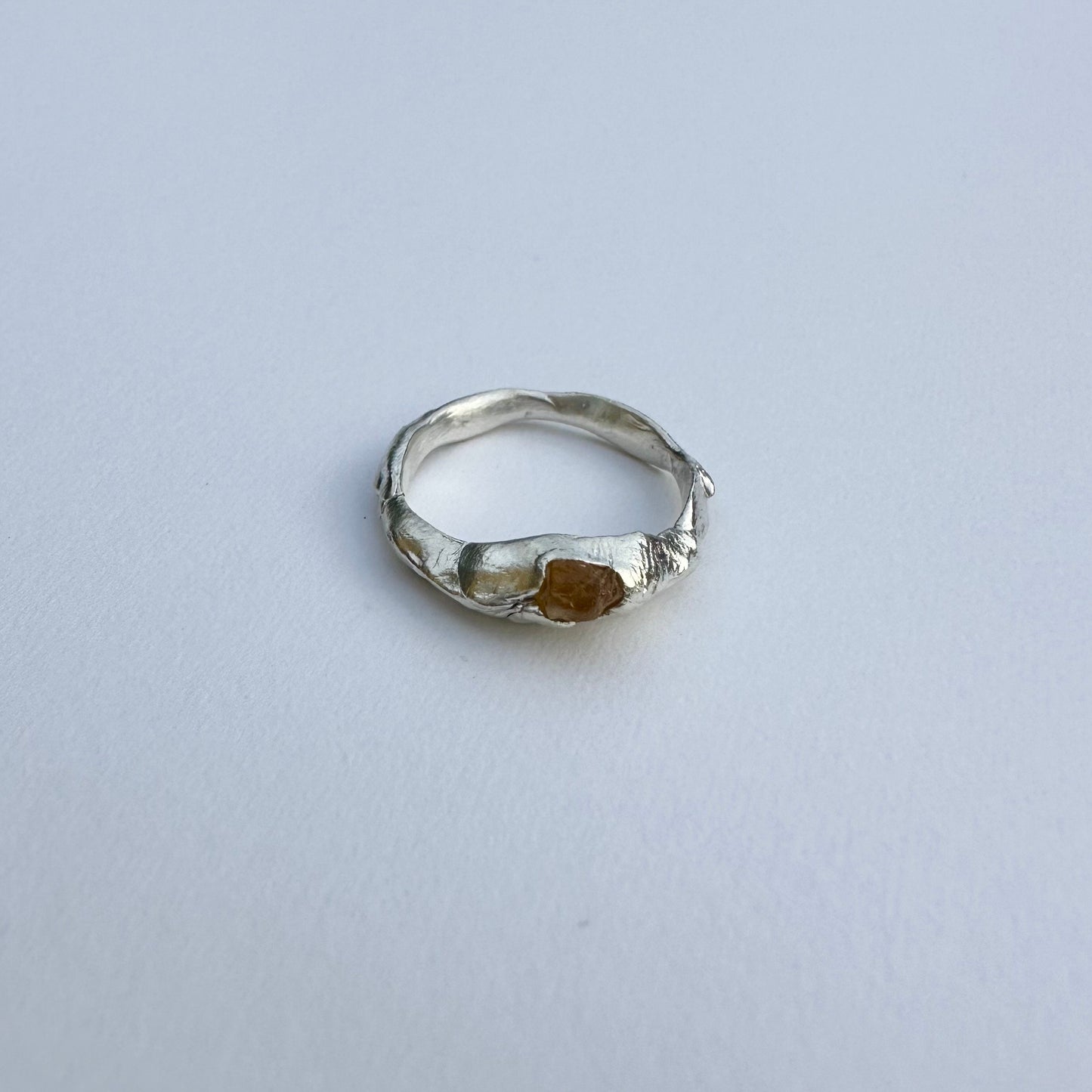 Yellow sapphire ring, silver ring with natural raw sapphires stone