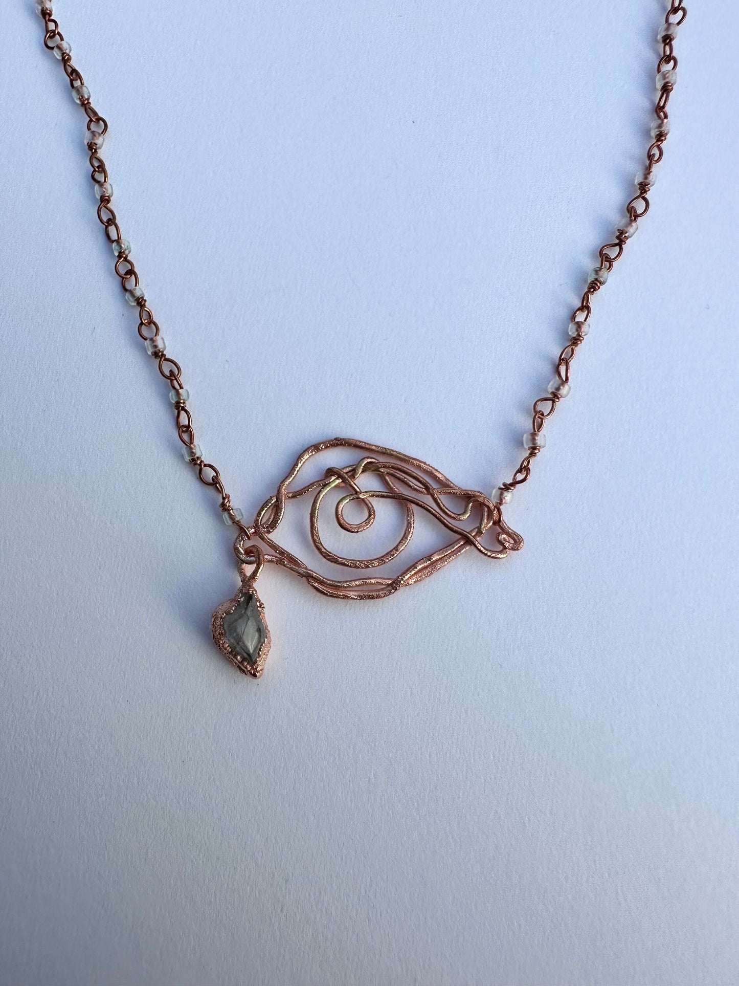 Copper eye pendant necklace with natural topaz stone