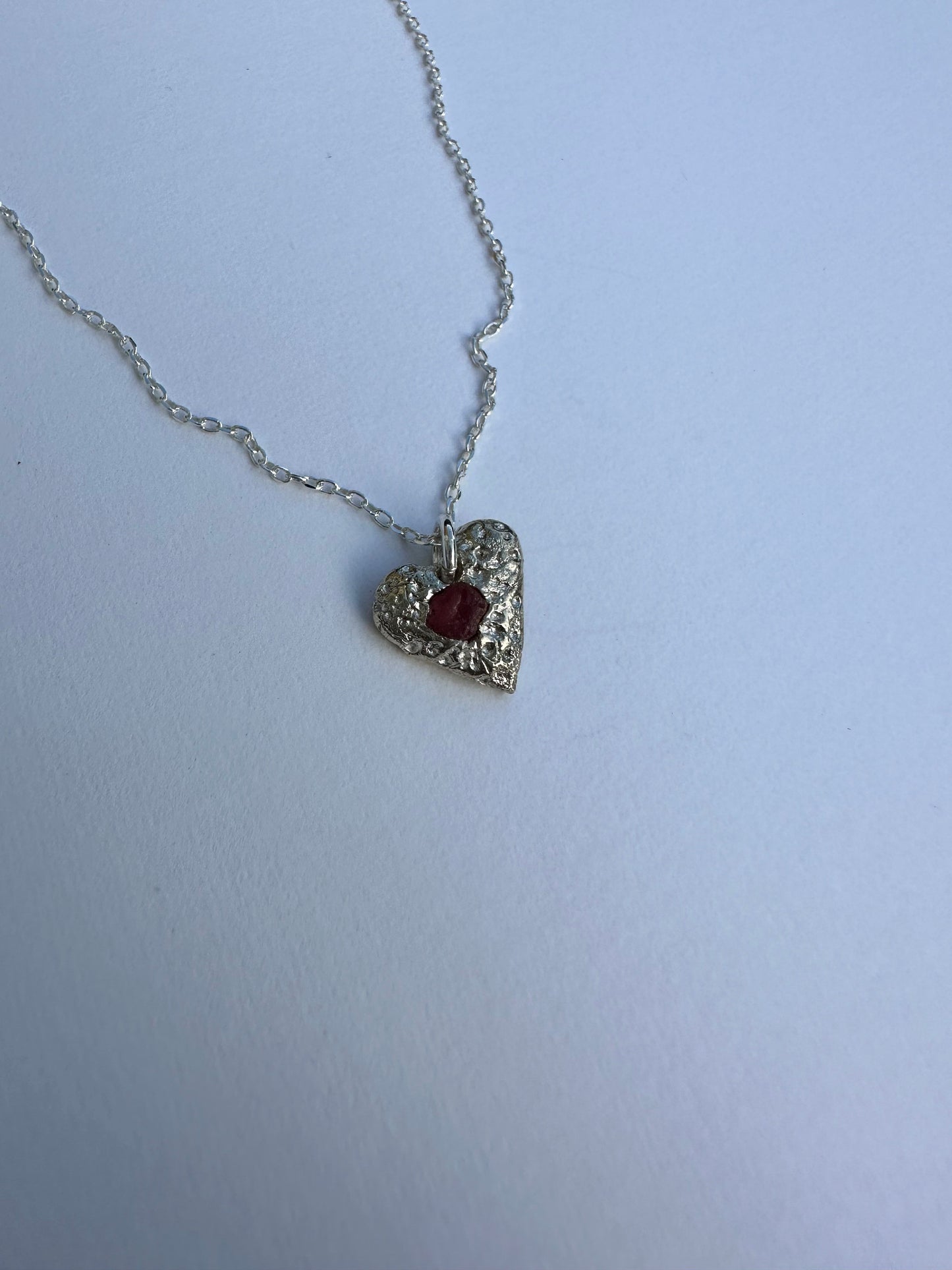 Heart pendant with pink sapphire, hand-made silver necklace