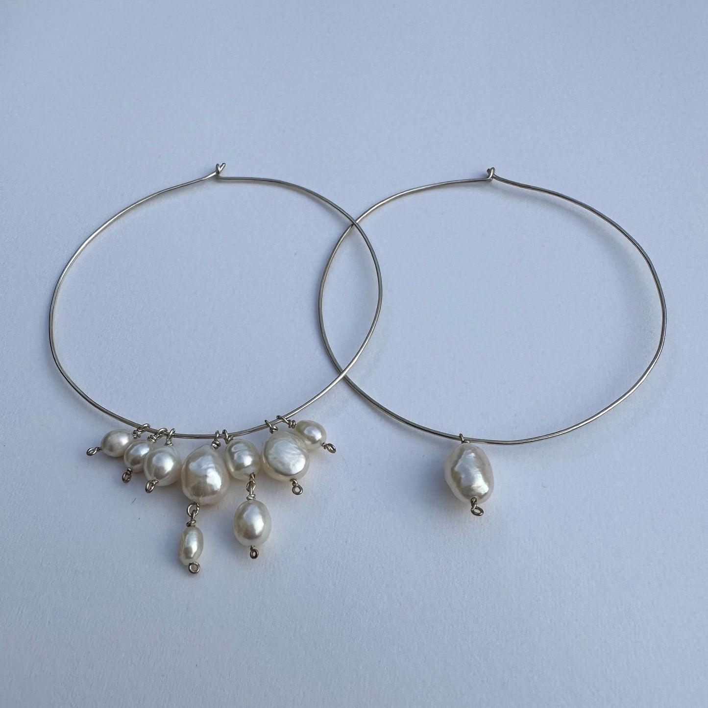 Pearls earrings, hand-made silver ring hoop earrings