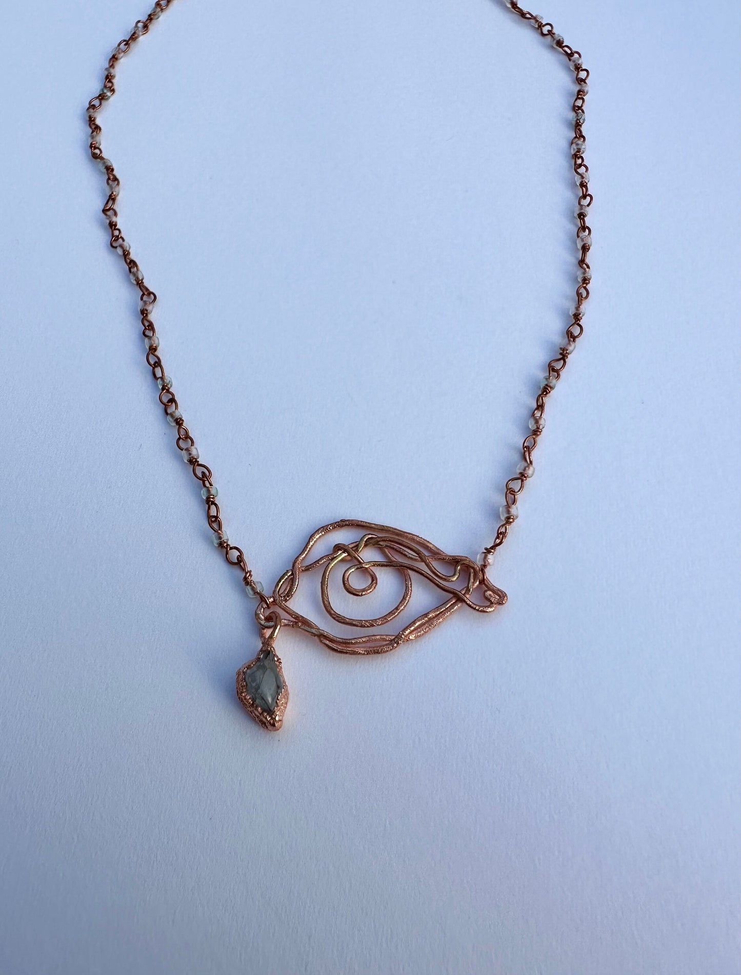 Copper eye pendant necklace with natural topaz stone