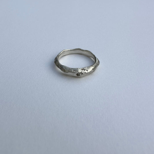 Natural Diamond hand-made silver textured ring, engagement ring