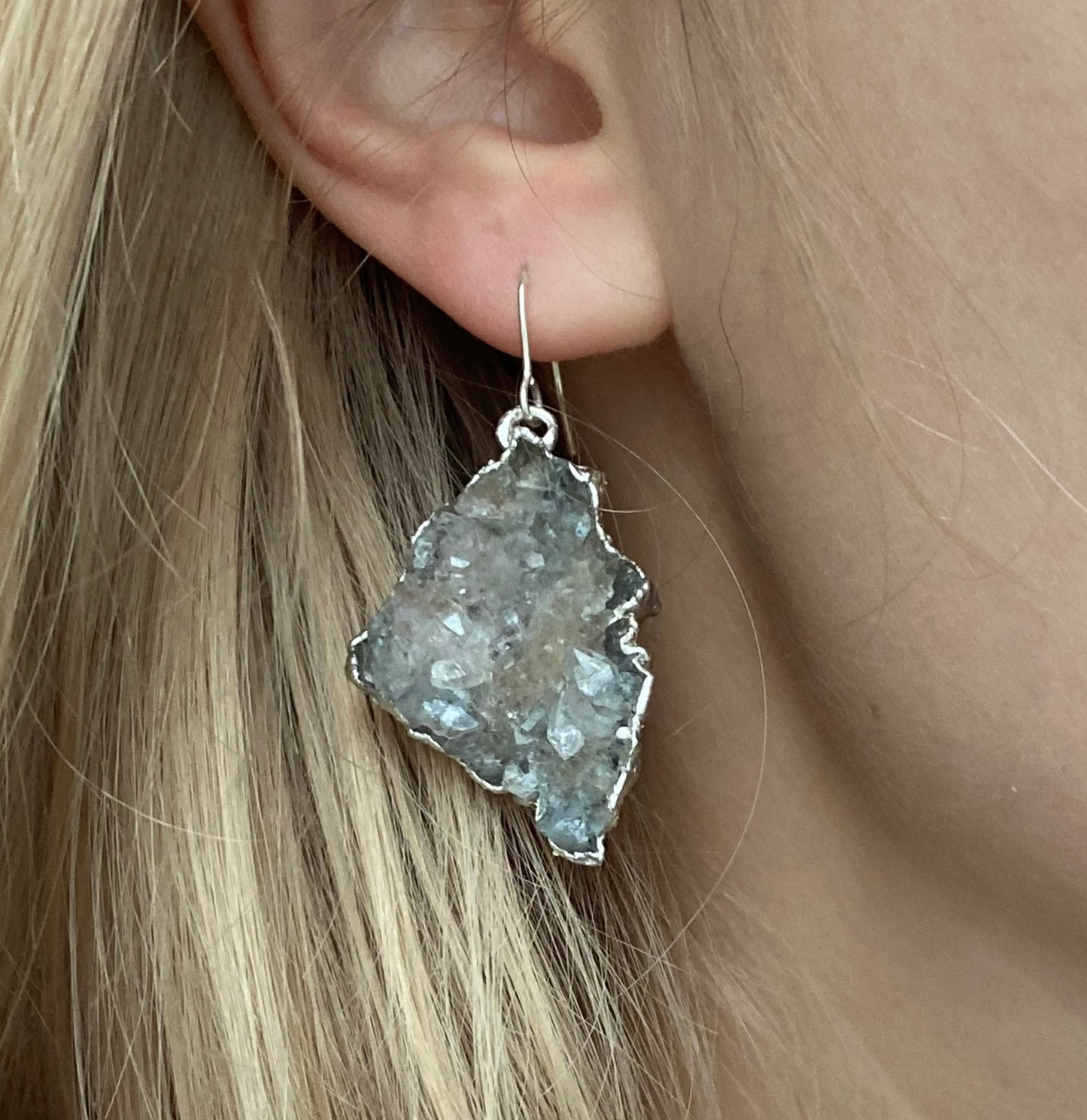 Handcrafted Silver Earrings with Natural Ameth Druzy