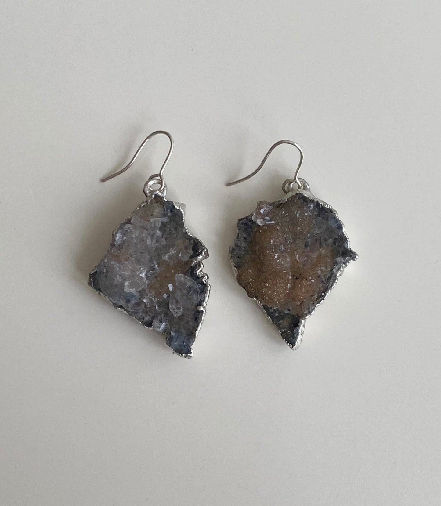 Handcrafted Silver Earrings with Natural Ameth Druzy