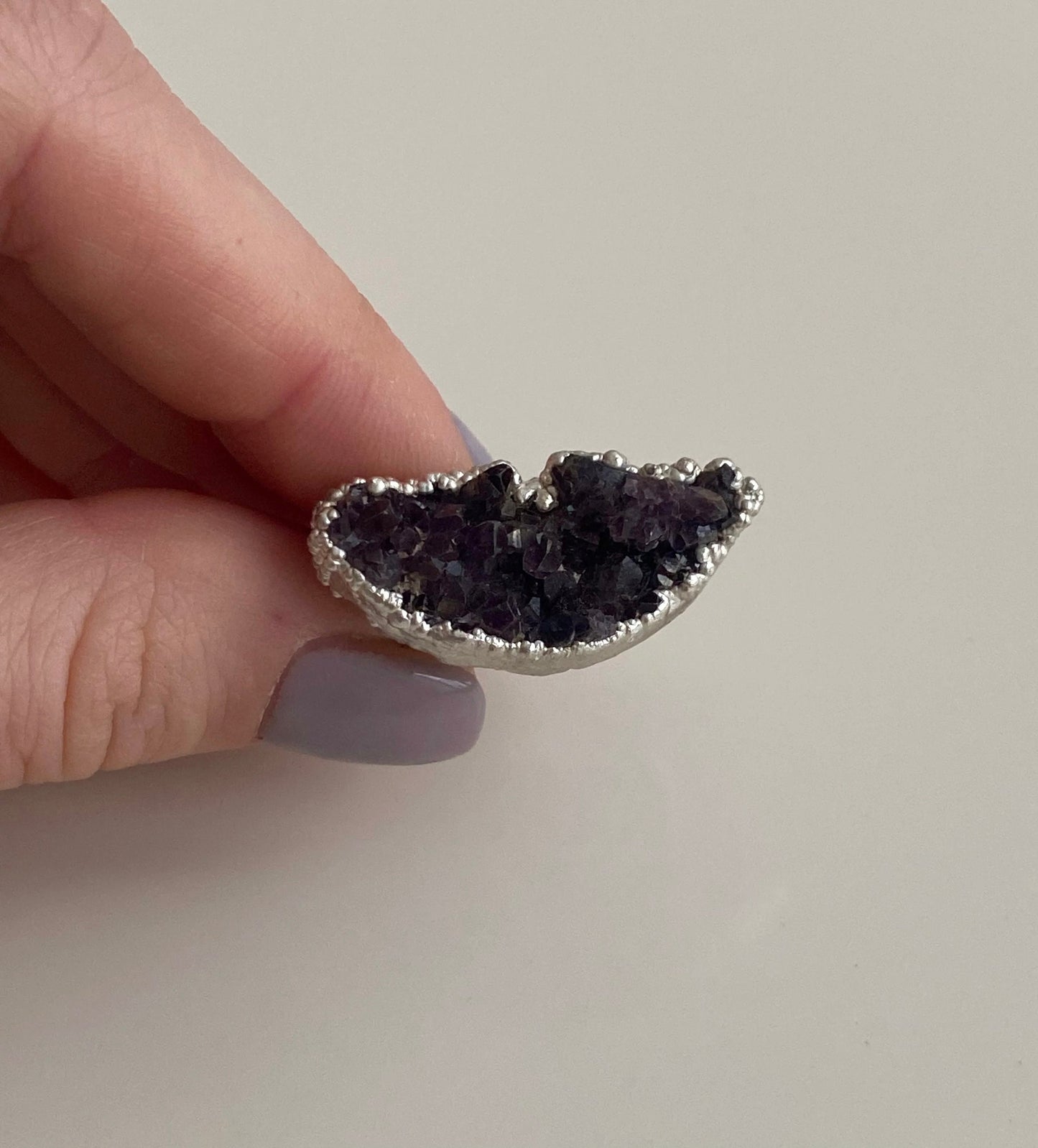 Druzy Amethyst Silver Ring, Violet Stone Ring, Handcrafted Silver Ring