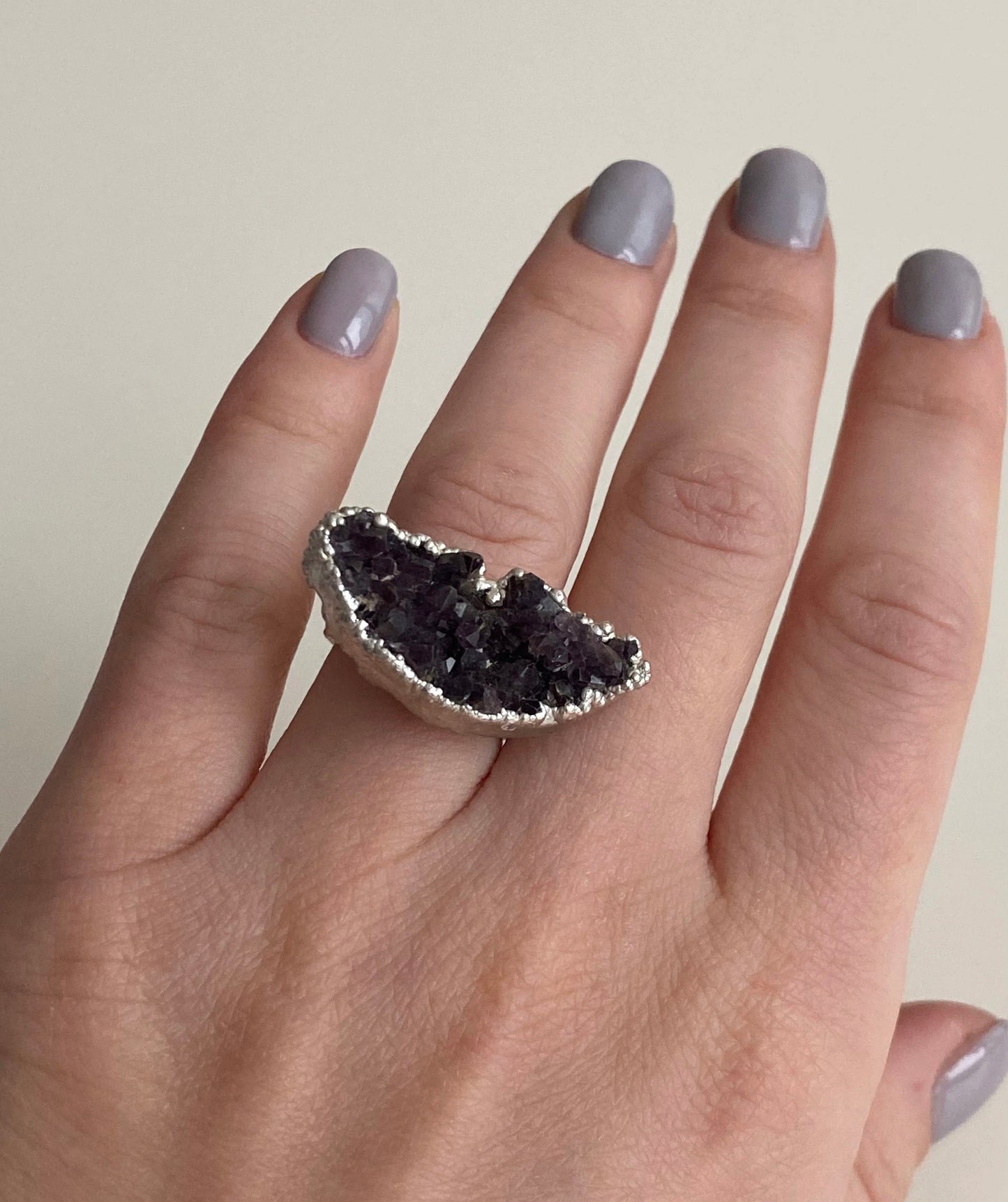 Druzy Amethyst Silver Ring, Violet Stone Ring, Handcrafted Silver Ring