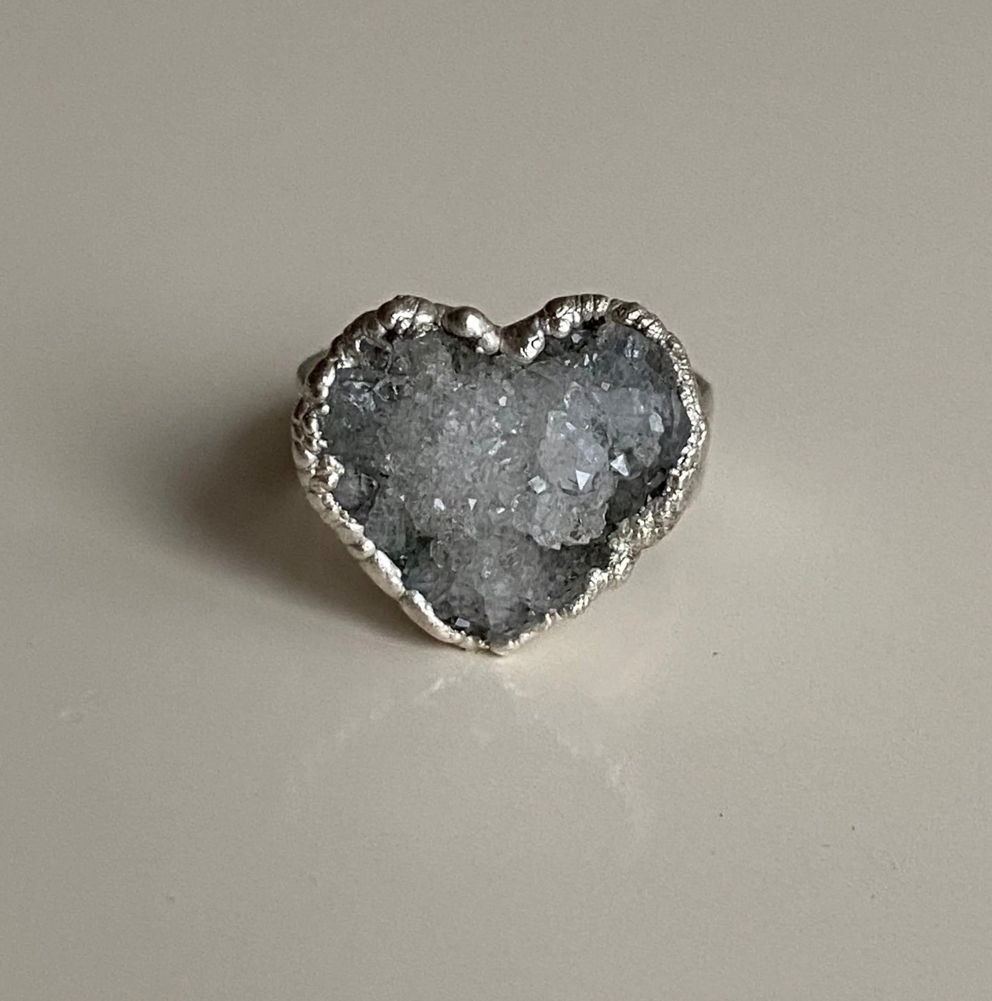 Handcrafted Crystal Quartz Heart Ring, Heart Shape Silver Eing