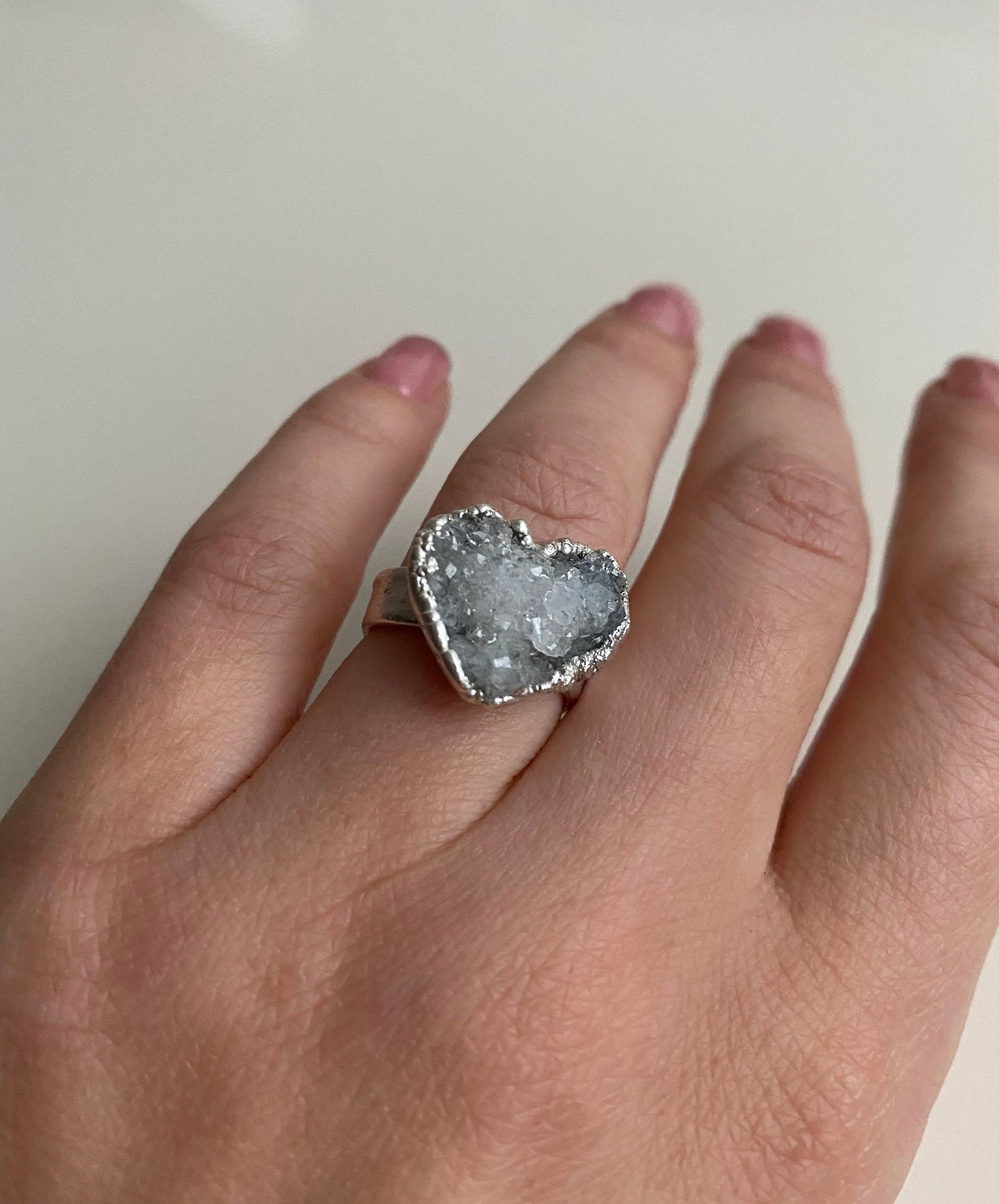 Handcrafted Crystal Quartz Heart Ring, Heart Shape Silver Eing