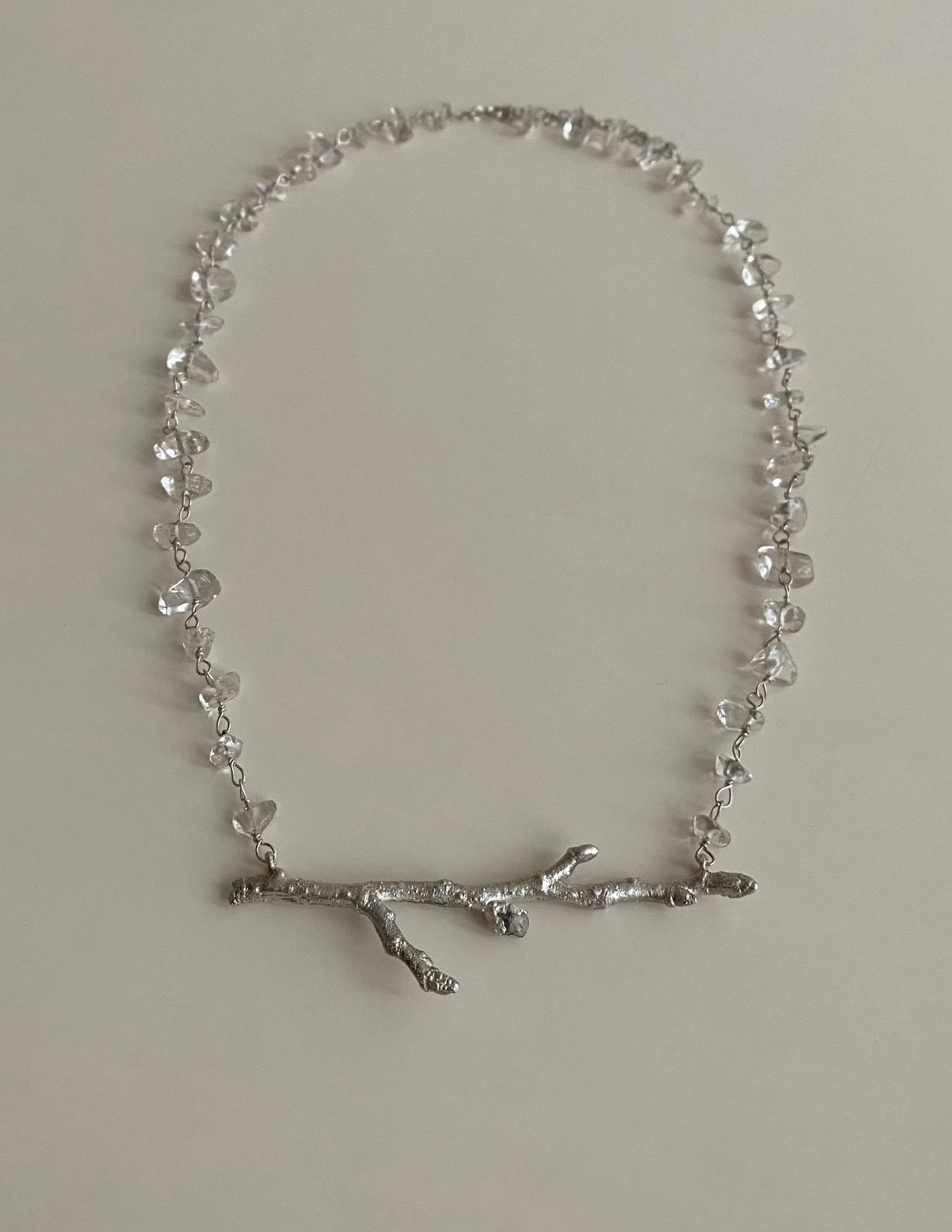 Necklace with Silver Branch and Clear Quartz, Unique Handcrafted Necklace, Silver Twig Pendant