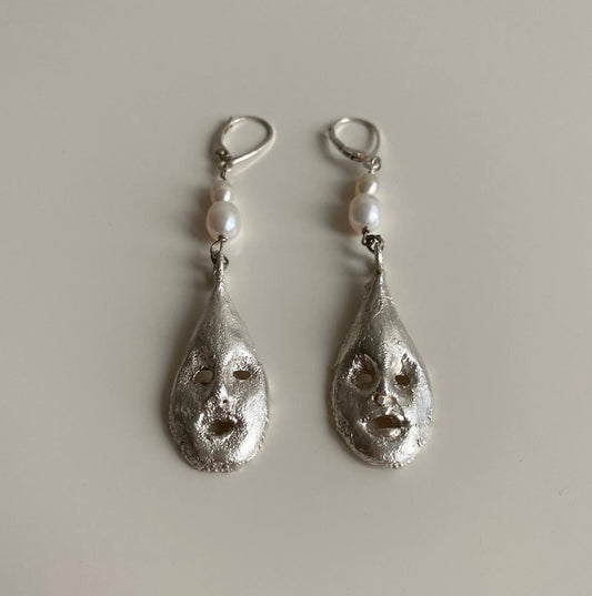 Handcrafted Silver Theater Pearl Earrings