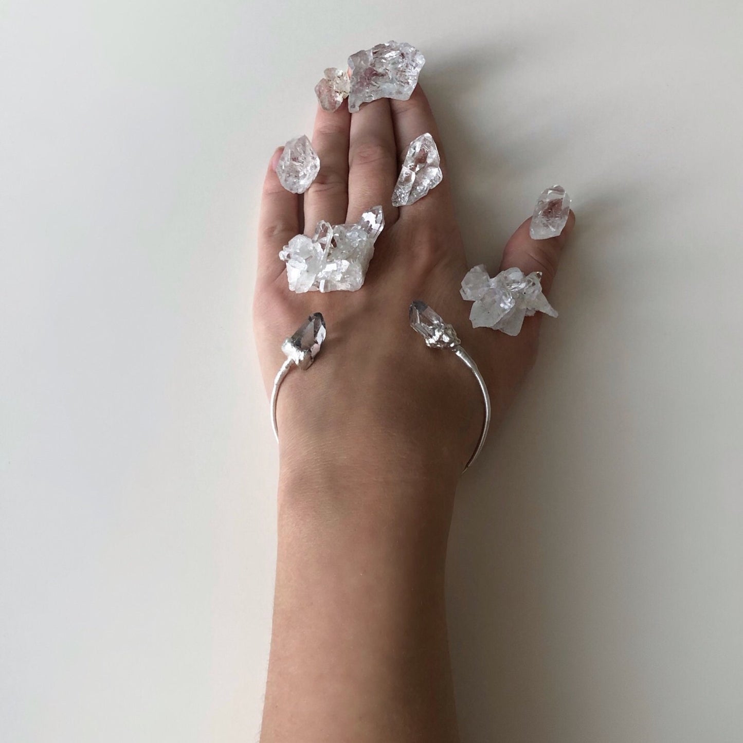 Handcrafted Silver Bracelet with Natural Clear Quartz