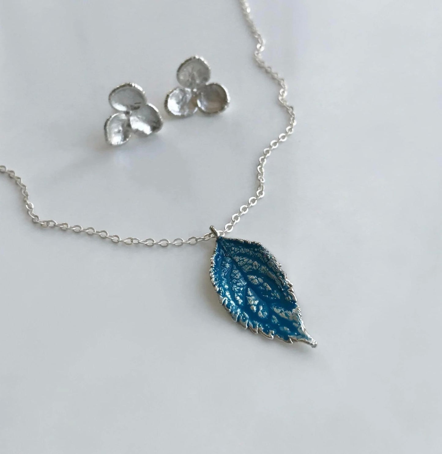 Handcrafted Silver Pendant with Real Leaf and Cold Enamel