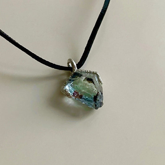 Aquamarine Silver Necklace, Natural Blue Stone Pendant