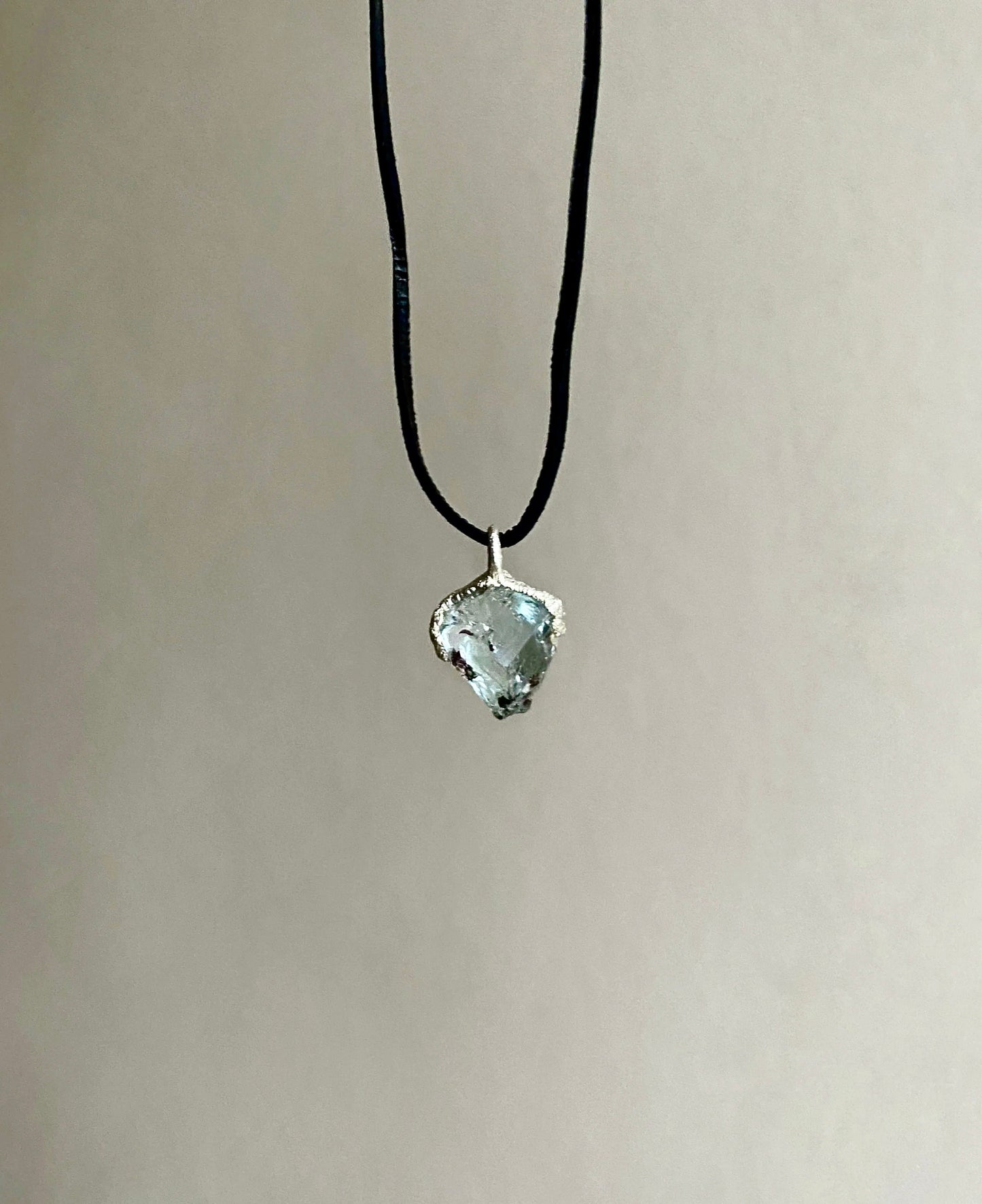 Aquamarine Silver Necklace, Natural Blue Stone Pendant