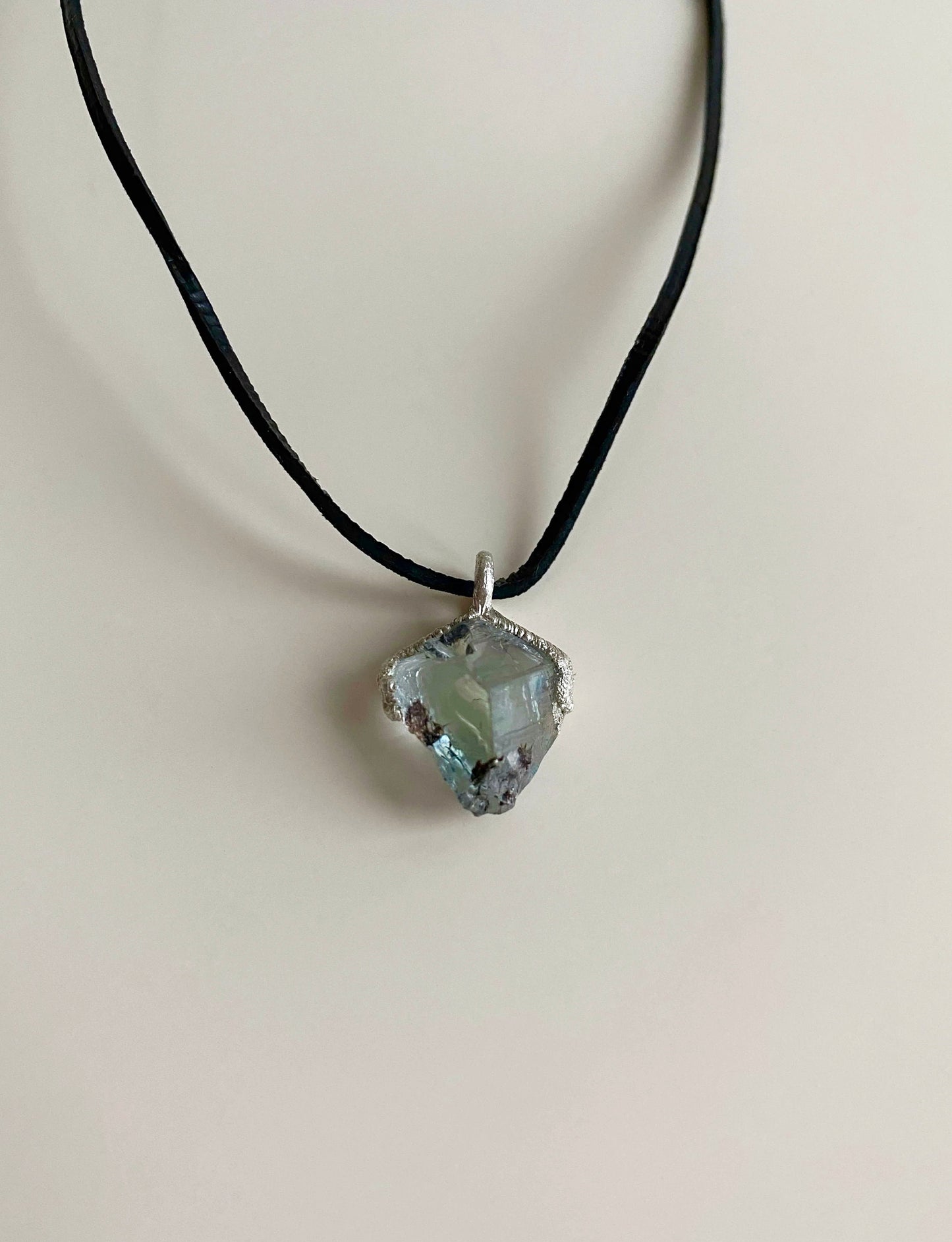 Aquamarine Silver Necklace, Natural Blue Stone Pendant