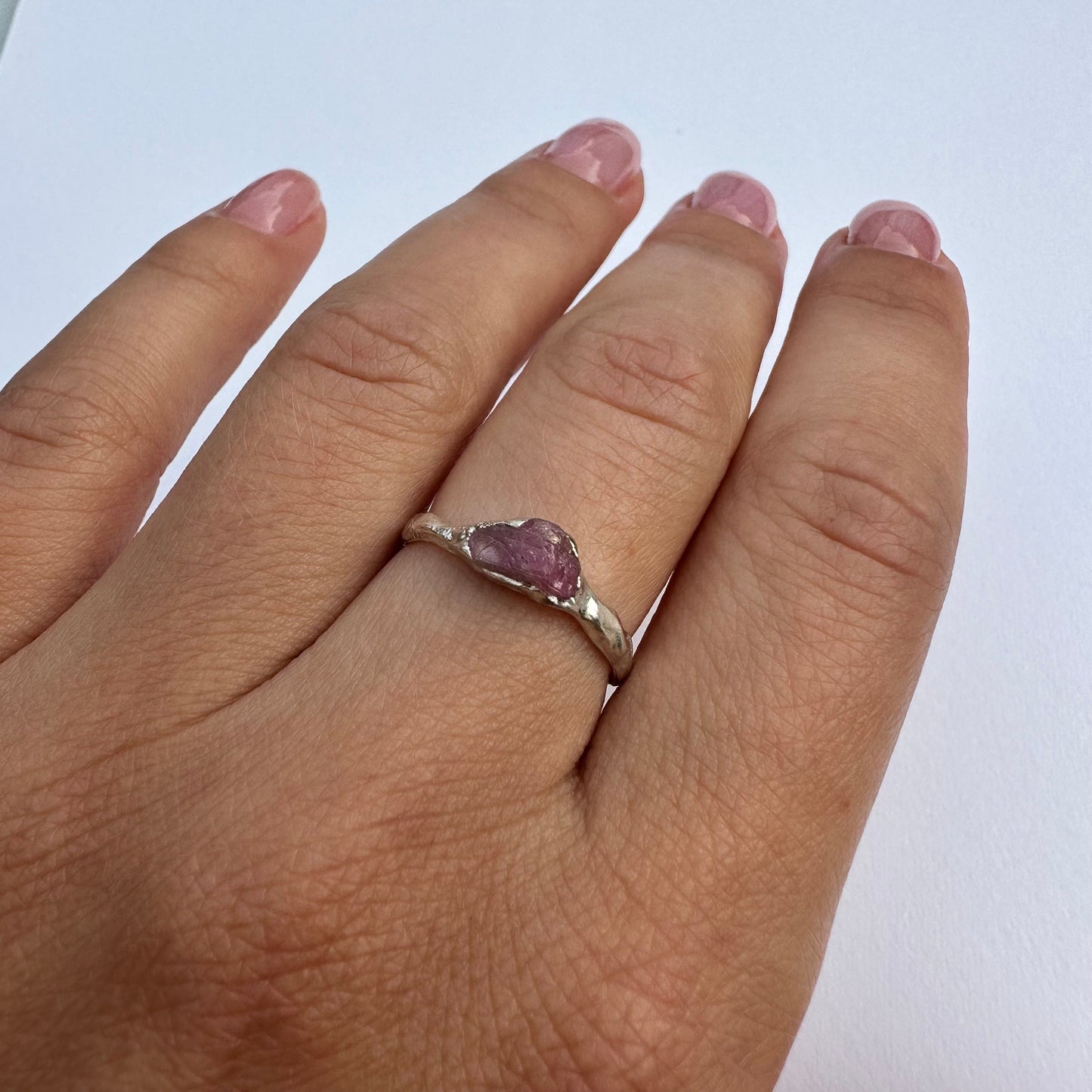 Handcrafted Silver Ring with Natural Pink Sapphire