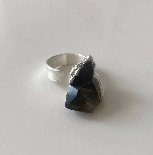 Handcrafted Silver Ring with Smoky Quartz