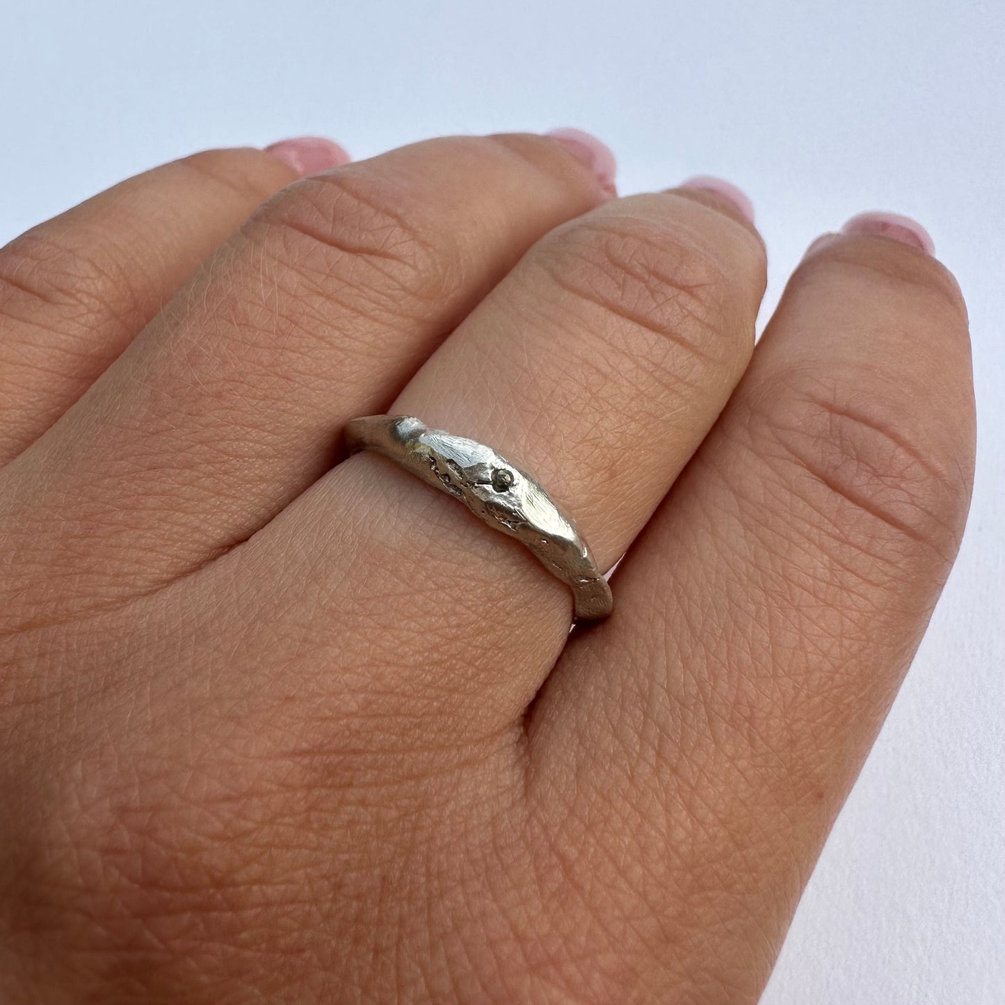 Natural Diamond hand-made silver textured ring, engagement ring