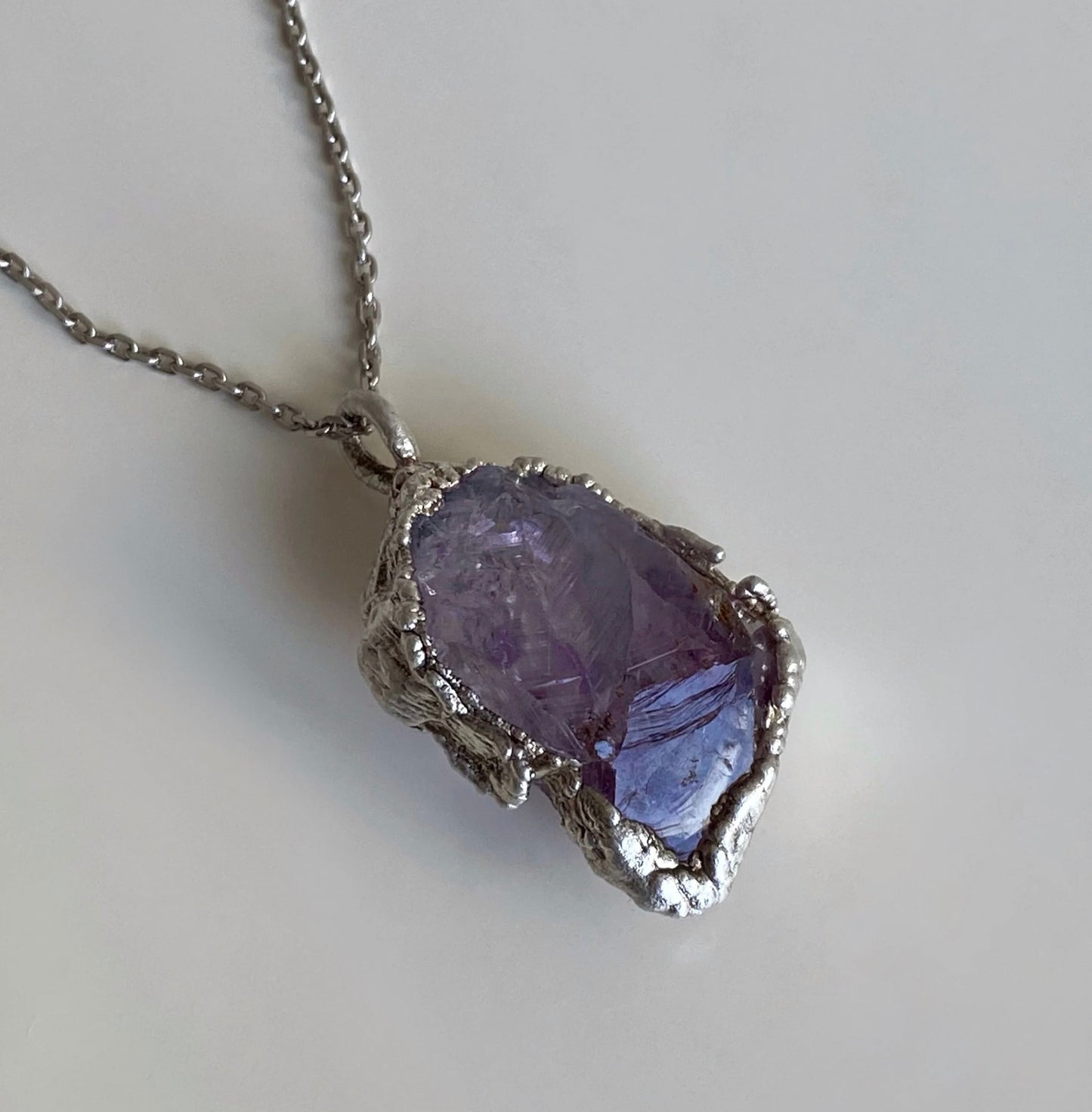 Handcrafted Amethyst Pendant, Natural Crystal Silver Necklace