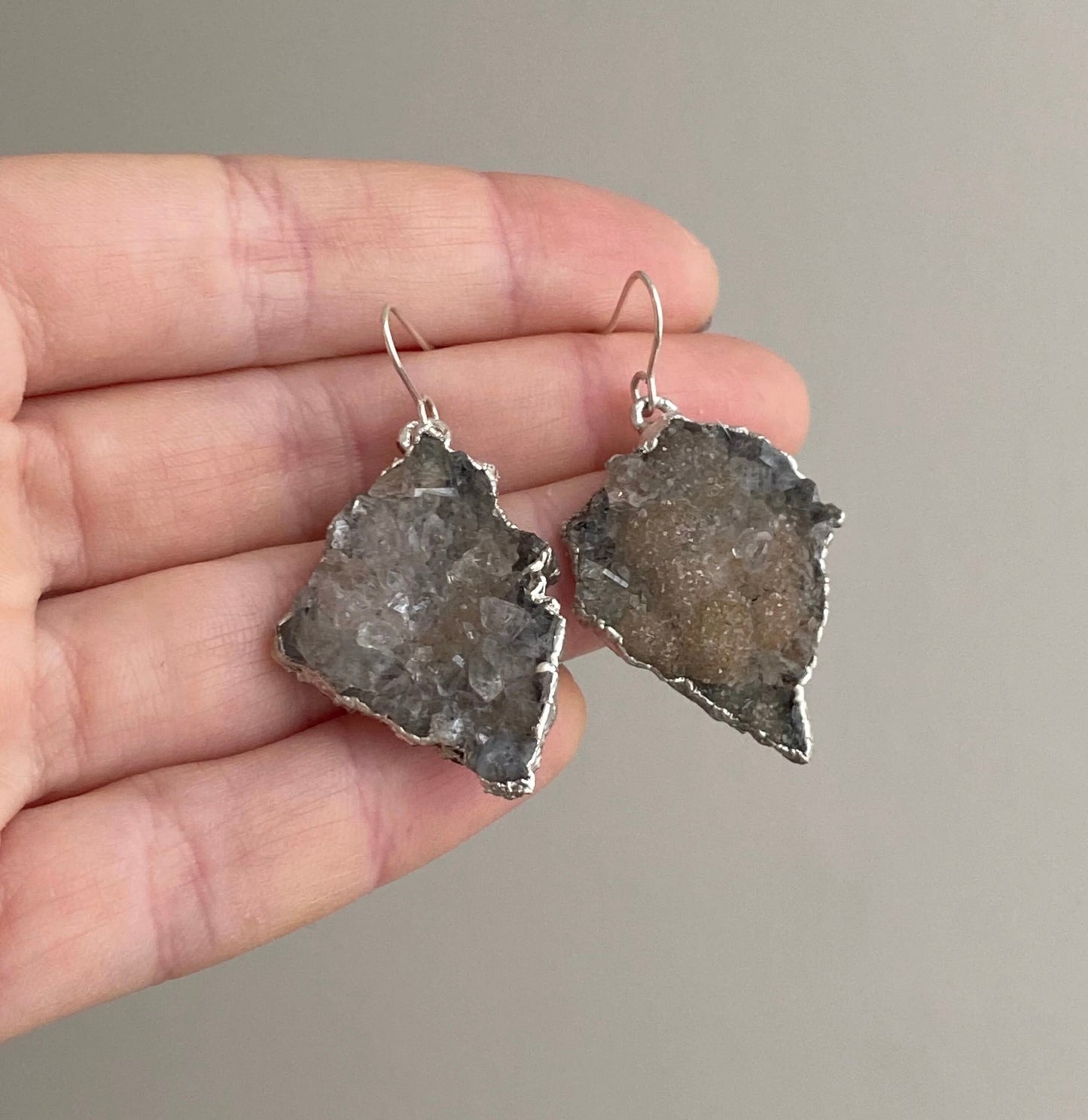 Handcrafted Silver Earrings with Natural Ameth Druzy