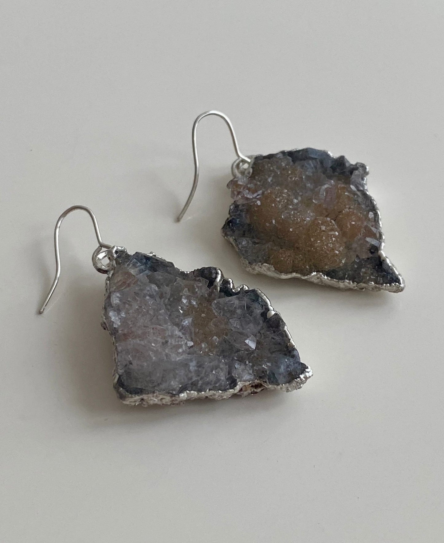 Handcrafted Silver Earrings with Natural Ameth Druzy