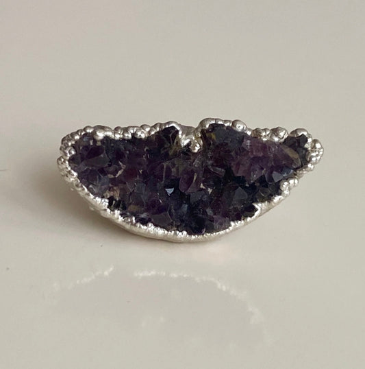 Druzy Amethyst Silver Ring, Violet Stone Ring, Handcrafted Silver Ring