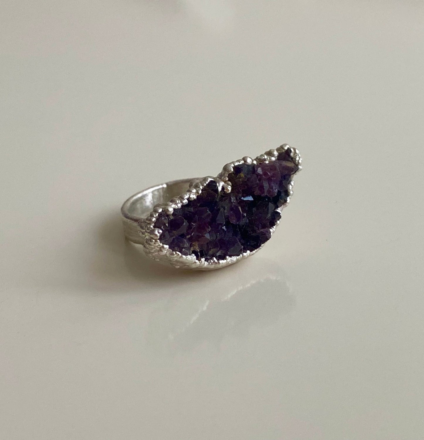 Druzy Amethyst Silver Ring, Violet Stone Ring, Handcrafted Silver Ring