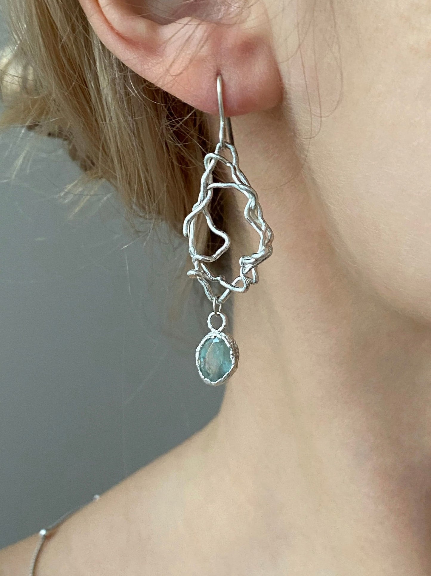 Aquamarine Earrings, Handmade Silver Drop Earrings - One-of-a-Kind Long Earrings