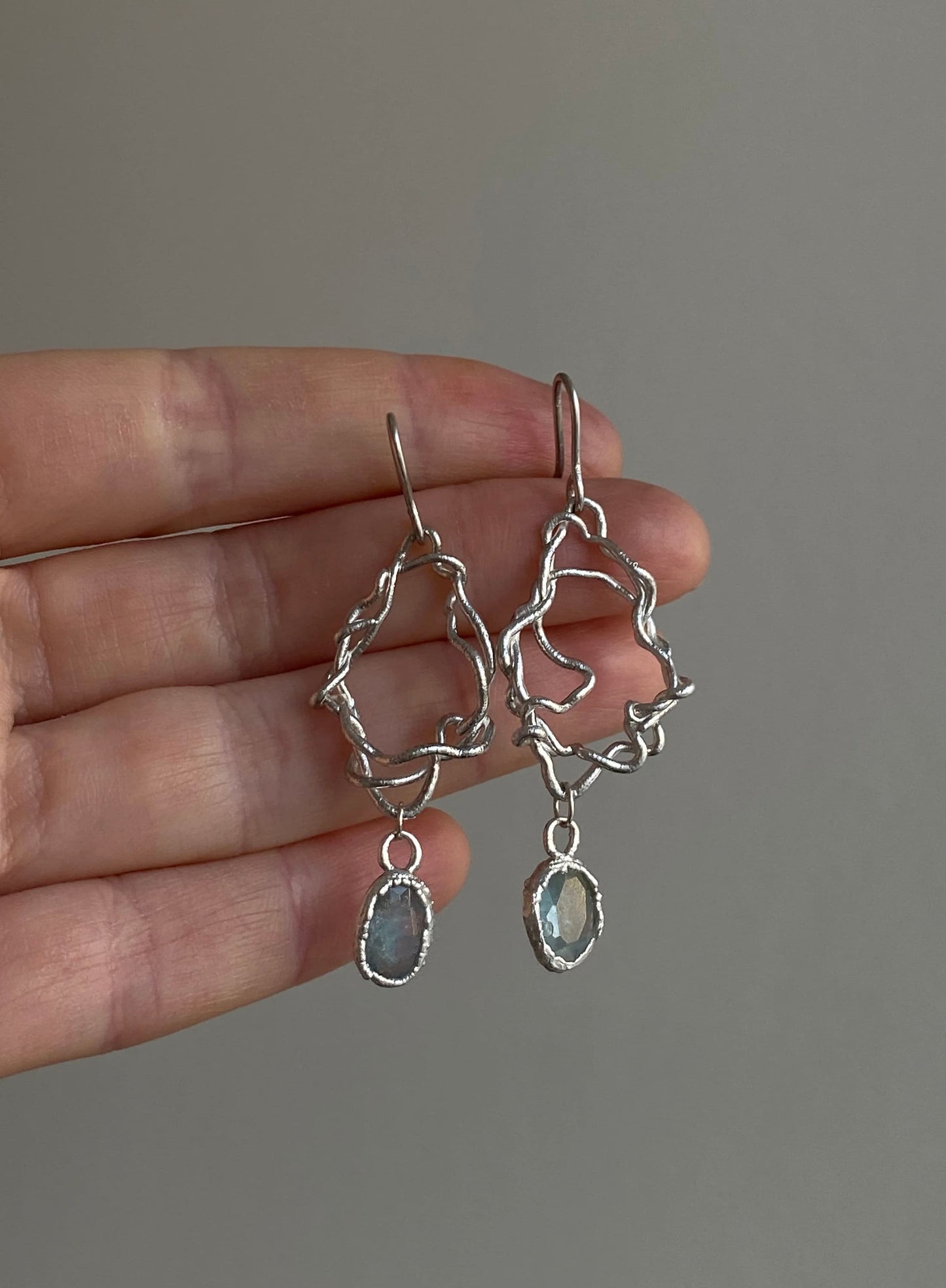 Aquamarine Earrings, Handmade Silver Drop Earrings - One-of-a-Kind Long Earrings