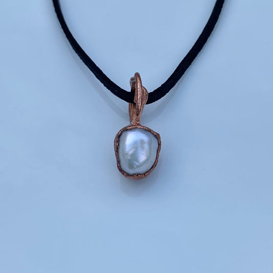 Handcrafted Copper Pendant with Pearl Accent