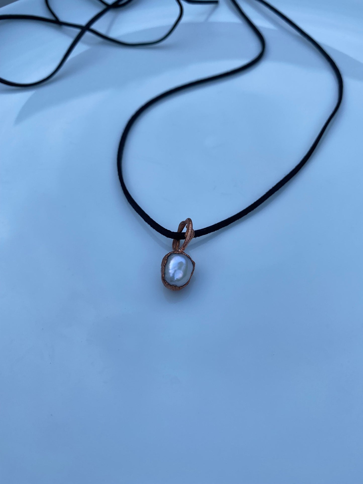 Handcrafted Copper Pendant with Pearl Accent