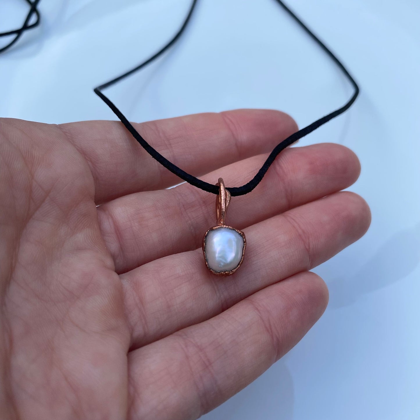 Handcrafted Copper Pendant with Pearl Accent