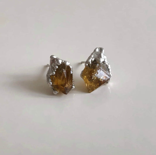 Handcrafted Unique Silver Earrings with Natural Citrine