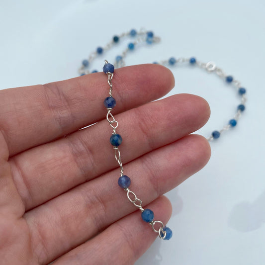 Handcrafted Silver Kyanite Necklace, Blue Stone Chain