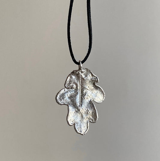 Silver Oak Leaf Pendant, Floral Necklace