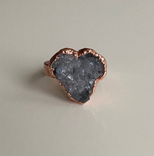 Amethyst Druzy Heart Shape Copper Ring