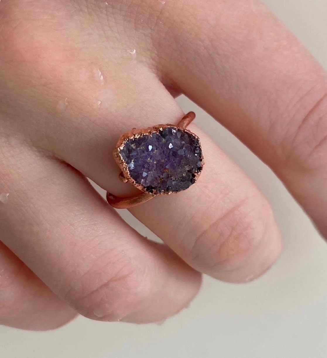 Handcrafted Copper Ring with Amethyst Druzy