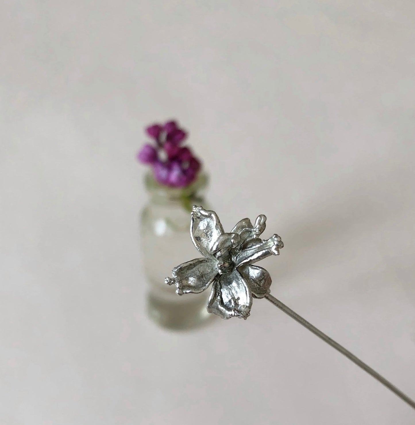 Handcrafted Silver Brooch with Real Lilac Blossom