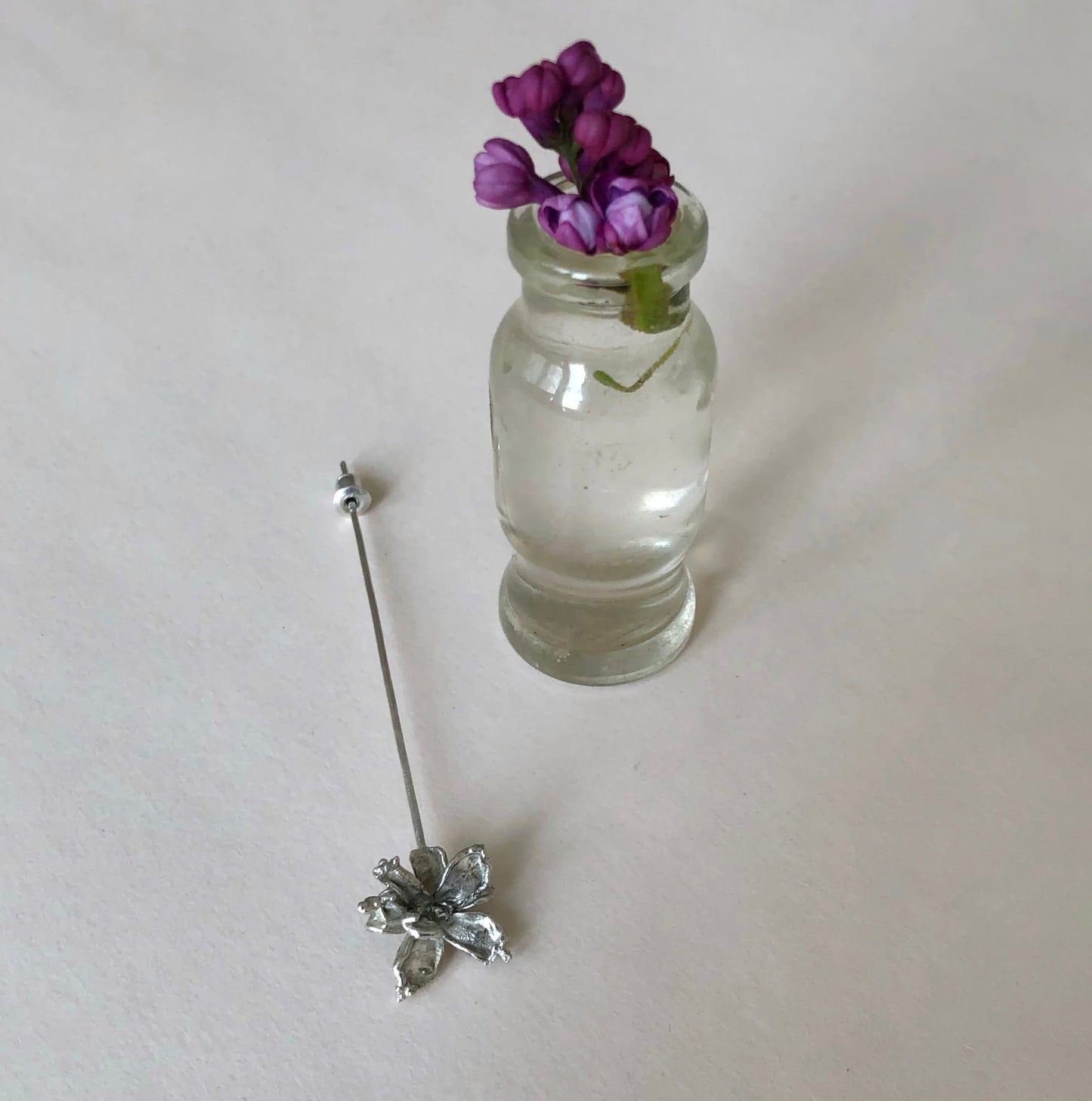 Handcrafted Silver Brooch with Real Lilac Blossom