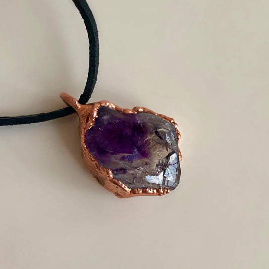 Handcrafted Copper Pendant with Natural Amethyst Crystal