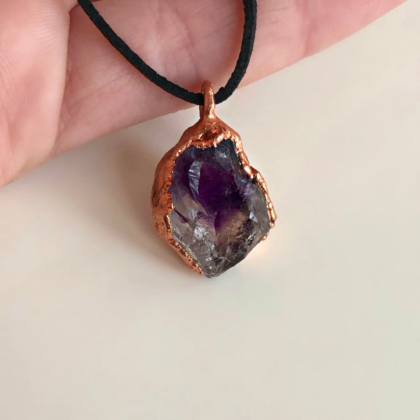 Handcrafted Copper Pendant with Natural Amethyst Crystal